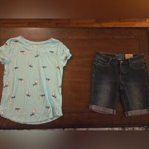 NWT girl 14 denim bermuda shorts and tee
